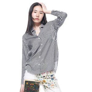 Zoe Shirt | Black Rumpled Stripe